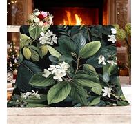 Gift Blanket Small Single 100x130cm Plant Florals And Leaves Fluffy Flannel Soft Warm Cozy Blanket Fleece Green Bedding Blankets for Bed Couch Sofa Armchairs Bedroom