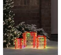 Gift Box Decoration Pack of 3 Colourful 20 x 20 x 21 cm Acrylic with LED Strip Lights USB Operated for Christmas Decoration Living Room Window and Advent Festive Tree Decoration