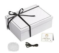 Gift Box - Elegant White Gift Box with Lid, Large Gift Boxes with Ribbon & Greeting Card, 25×18×8.8cm Foldable Boxes for Presents, Stylish Gift Packaging for Birthdays, Weddings, Christmas