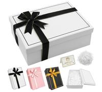 Gift Box, Gift Box with Lid 25x18.5x8.8cm with Lids & Ribbon Gift Boxes Large Closure Party Present Boxes Designed for Christmas, Weddings, Valentine's Day, Present Birthdays (White)