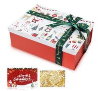 Gift box,Gift Packaging Box with Christmas Greeting Card Shredded Paper, Christmas Luxury Gift Box with Lid Christmas Greeting Card Shred Raffia, Cardboard Present Box for Christmas