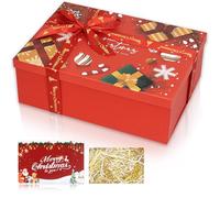 Gift box, Gift Packaging Box with Greeting Card Shredded Paper, Christmas Luxury Gift Box with Lid Greeting Card Shred Raffia, Cardboard Present Box for Christmas