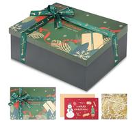 Gift box, Gift Packaging Box with Greeting Card Shredded Paper, Christmas Luxury Gift Box with Lid Greeting Card Shred Raffia, Cardboard Present Box for Christmas (Dark green)