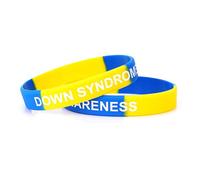 Gift Box Goodies Down Syndrome Awareness Wristbands 2 Pack - Blue & Yellow Silicone Support Bracelets - Trisomy 21 Advocacy Band for Fundraising, Events, Inclusion Campaigns