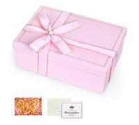 Gift Box, Luxury Gift Boxes with Lids Ribbon Greeting Card Shredded Paper, Gift Packaging Box for Wedding Present Birthdays Holidays Anniversaries Gift (25 * 18.2 * 8.5cm, Pink)