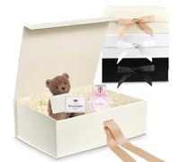 Gift Box,Luxury Magnetic Gift Box with Lid Ribbon Greeting Card Shredded Paper,Gift Packaging Box for Present Birthday Christmas Wedding Anniversary Festival (Beige, 8.7x6.5x3.5 Inches)