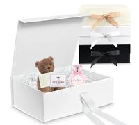 Gift Box,Luxury Magnetic Gift Box with Lid Ribbon Greeting Card Shredded Paper,Gift Packaging Box for Present Birthday Christmas Wedding Anniversary Festival (White, 9.4x7.3x4.1 Inches)