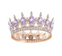 [Gift Box Packed] Purple Full Round Tiara Bridal Crown Women Princess Crystal Headband for Queen Carnival Headdress Fancy Dress Costume Wedding Prom Birthday Pageant Party