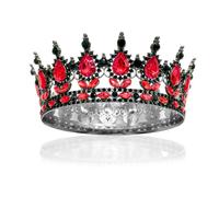 [Gift Box Packed] Queen Crown for Women Rhinestone Wedding Bride Girls Princess Tiara Crystal Full Round Headband Costume Party Hair Accessories Birthday Prom Pageant Halloween Headpieces Black Red