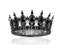 [Gift Box Packed] Queen Crown Women Rhinestone Wedding Bride Crown Princess Girls Tiara Full Round Crystal Headband Costume for Birthday Prom Pageant Halloween Fancy Dress Hair Accessories Black