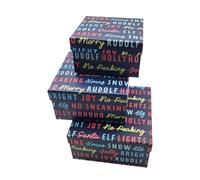 Gift Box Set - 3pk, NAVY CHRISTMAS Print, Large, Medium & Small Sizes, PVC Coated, for Holiday Gifting