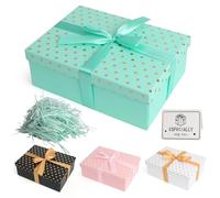Gift Box Set for Presents Large Gift Boxes for Presents Gold Dots Foldable Present Boxes with Card, Shredded Paper, Ribbon for Valentines Day Weddings Birthday Anniversaries(Green)