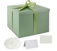 Gift Box Set, Green Gift Boxes with Lids 24 x 24 x 18 cm Deep Gift Box with Ribbon Shredded Tissue Paper Greeting Cards for Christmas Birthday Wedding Anniversary