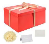 Gift Box Set, Red Gift Boxes with Lids 38 x 28 x 19 cm Large Gift Box with Ribbon Shredded Tissue Paper Greeting Cards for Christmas Birthday Wedding Anniversary