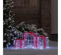 vidaXL Gift Box with 60 LEDs 3 pcs Cold white 20 x 20 x 20 cm Acrylic, White