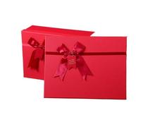 Gift box with lid, ribbon, bow, card, for Christmas parties, birthdays, Valentine's Day, weddings, New Year (red)