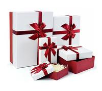 Gift Boxes for Present, 5 Luxury Gift Box with Lids, Luxury Gift Boxes with Ribbon for Christmas, Birthday, Anniverssaries, Celebration, Weddings, etc.(Red/White)