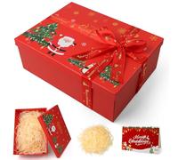 Gift Boxes for Presents, 28.5x20.5x10cm Large Christmas Boxes with Lids, Thickened & Durable Christmas Eve Box with Red Ribbon Card for Party Candy Cups Aromatherapy Jewelry Pajamas (Red)