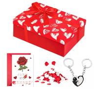 Gift Boxes, Luxury Gift Box with Lids, Keyring, Greeting Card, Rose Petals, Ribbon, Gift Boxes for Presents Medium, Specially Designed for Valentines Day Wedding Anniversaries Gift(Red)