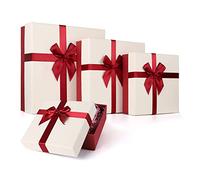 Gift Boxes with Lids - a Nested Set of 4 Gift Wrap Boxes for Present, Square Present Boxes for Birthday, Festivals, Anniversaries, Weddings, etc.(Red/Cream)