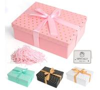 Gift Boxes with Lids Large Gift Boxes for Presents 25x18x8.8cm Gold Dots Foldable Present Boxes with Card, Shredded Paper, Ribbon for Valentines Day Birthday Anniversaries Weddings (Pink)