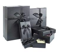 Gift Boxes with Lids, Rigid Gift Wrap Boxes with Satin Bows and Shredded Paper Filler for Christmas Anniversaries,Weddings,Birthdays,a Nested Set of 5(Black)