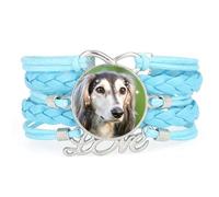 Gift Charm Big Eyes Poodle Dog Love Adjustable Leather Braided Bracelet Blu