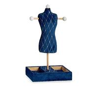 Gift Decor Blue Wooden Velvet Rhombus Standing Jewelry Box (12 x 40 x 24 cm)