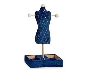 Gift Decor Blue Wooden Velvet Rhombus Standing Jewelry Box (12 x 40 x 24 cm)