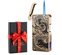 Gift Dual Power Electronic Lighter - USB-C Rechargeable & Butane Refillable, 5-in-1 Ignition Modes (Blow/Sound/Shake/Tap/Button), Battery Indicator & Use Counter, Windproof Jet Flame (Dragon)
