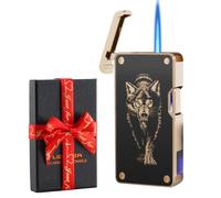 Gift Dual Power Electronic Lighter - USB-C Rechargeable & Butane Refillable, 5-in-1 Ignition Modes (Blow/Sound/Shake/Tap/Button), Battery Indicator & Use Counter, Windproof Jet Flame (Wolf)