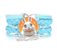 Gift Fantastic Big Eyes Rabbit Love Adjustable Leather Braided Bracelet Blu