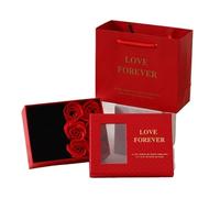 Gift Favour Boxes Bags, Jewelry Packaging Box Bag Set Window Opening Letter Pattern 14x11.7x6cm Multicolor(Red,1 count (Pack of 1))