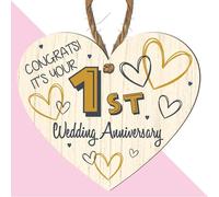 Gift For 1st Wedding Anniversary - "Congrats! It’s Your 1st Wedding Anniversary" Plaque - Romantic Keepsake Décor for Couples Celebrating First Year of Marriage (Medium: 15 cm (H) × 13 cm (W))