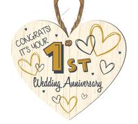 Gift For 1st Wedding Anniversary - "Congrats! It’s Your 1st Wedding Anniversary" Plaque - Romantic Keepsake Décor for Couples Celebrating First Year of Marriage (Small: 10 cm (H) × 9 cm (W))