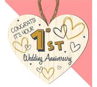 Gift For 1st Wedding Anniversary - "Congrats! It’s Your 1st Wedding Anniversary" Plaque - Romantic Keepsake Décor for Couples Celebrating First Year of Marriage (Large: 23 cm (H) × 20 cm (W))