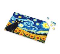 Gift For 4 Year Old Boy A Black Cat Stands Amidst Vibrant Sunflowers Under A Swirling Starry Sky. Picture Puzzle Toddlers Toys Toys For Boys 4-6(1000PCS)