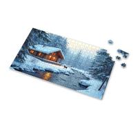 Gift For 4 Year Old Boy Snowy Cabin By The River With Deer Picture Puzzle Puzzles 500 Pieces Easter Gifts(300PCS)
