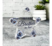 Gift For Best Brother-In-Law Navy Floral Star Plaque Keepsake Gift - Gift, Custom Present, Trinket, Keepsake Ornament, Acrylic Plaque, Home Decor Gift, Small, Unique Present
