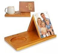 Gift for Book Lovers, Wooden Triangle Book Stand with 4"x6" Acrylic Picture Frame - Corner Bookshelf, Reading Rest for Cookbooks, Kindle, iPad,Coffee & Pen Holder, Christmas Birthday Gift for Readers