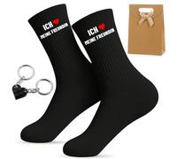 Gift For Boyfriend - Funny Socks With "I ️ My Girlfriend" & Heart Shape Keychain, Partner Gifts For Him, Gifts For Boyfriend Partner Birthday Valentine's Day Christmas Anniversary