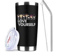 Gift For BTS Fans 20 oz Insulated Tumblers with Lid & Straw - Love Yourself Stainless Steel Coffee Wine Tumbler Suitable For Bangtan Boys Mug | Inspirational Gifts For Teens Girl Daughter Son (Black)