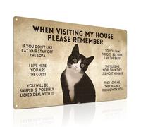Gift for Cat Lovers Funny Tuxedo Cat Rules Metal Signs, When My House Please Remember, Cat Signs for Wall Door Decor 8 x 12 Inch