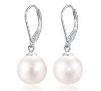 Gift for Christmas Esberry 18K Gold Plating 925 Sterling Silver Pearl Earrings Handpicked White Shell Pearl Drop Earrings Jewelry for Women and Girls (white-gold-plated-base, 12.0mm)