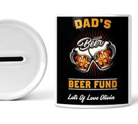 Gift for Dad Dads Beer Fund Piggy Bank Personalised Custom Money Box Funny Birthdays Gifts Savings Jar Ceramic Keepsake