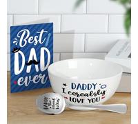 Gift for Dad Father's Day Cereal Bowl and Cereal Killer Spoon Set with Best Dad Ever Greeting Card Set of 3 Birthday Engraved Box Basket Cerealsly Love You Daddy from Daughter Son Ice Cream