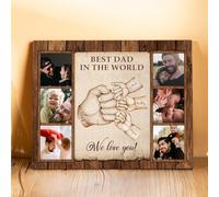 Gift for Dad, Father's Day, Personalised Wooden Frame with Fists/Garage Design and Name for Desk or Wall, Personalised Gifts for Men Birthday (C)