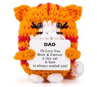 Gift for Dad from Daughter Son, Handmade Crochet Cat Dad Birthday, Mini Funny I Love You Gift for Dads Bonus Step Father Mens Easter Emotional Cute Decor