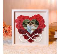 Gift for Girlfriend Personalised Gift for Her Wife Valentines Day Custom Photo Flower Shadow Box Romantic Gifts (Red-2)