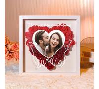 Gift for Girlfriend Personalised Gift for Her Wife Valentines Day Custom Photo Flower Shadow Box Romantic Gifts (Red-1)